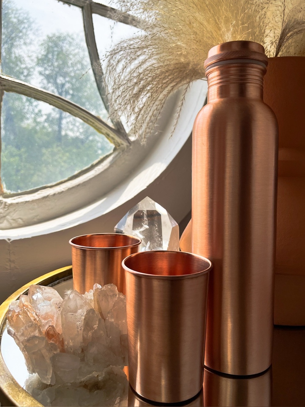 Copper Set · 900ml Bottle & 250ml Cups · Matte Finish · Ayurveda · Living Ritual